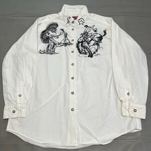 VTG Cambridge Country Store Men Western Embroider Button Cowboy Rodeo Shirt-4741